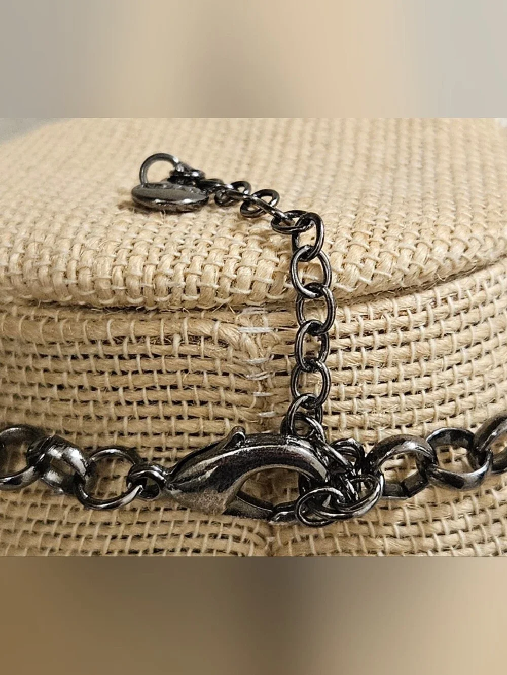 Alfani Necklace Silver Black Gunmetal Woven Loop Circle Links Modern Chain